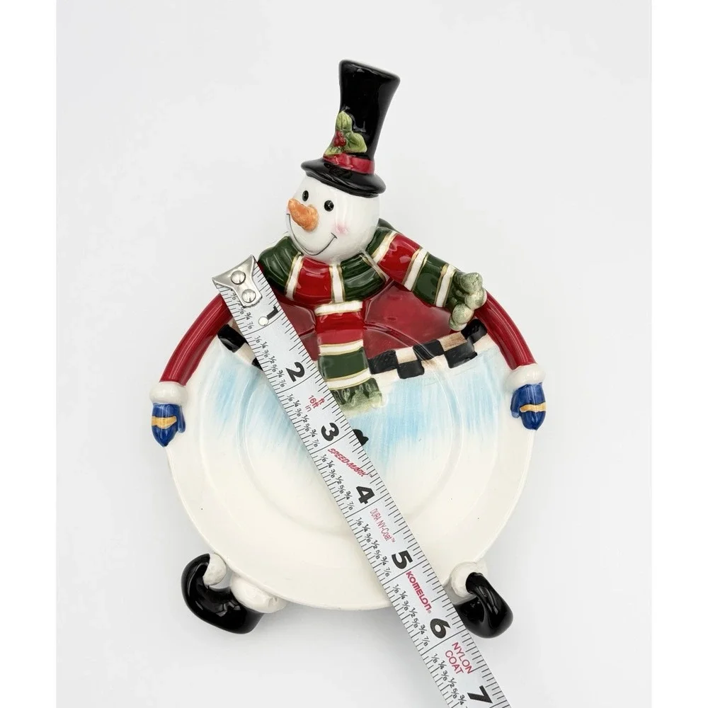 Fitz and Floyd Sullivan Snowman Candle Holder Plate Trinket Dish Vintage 2006